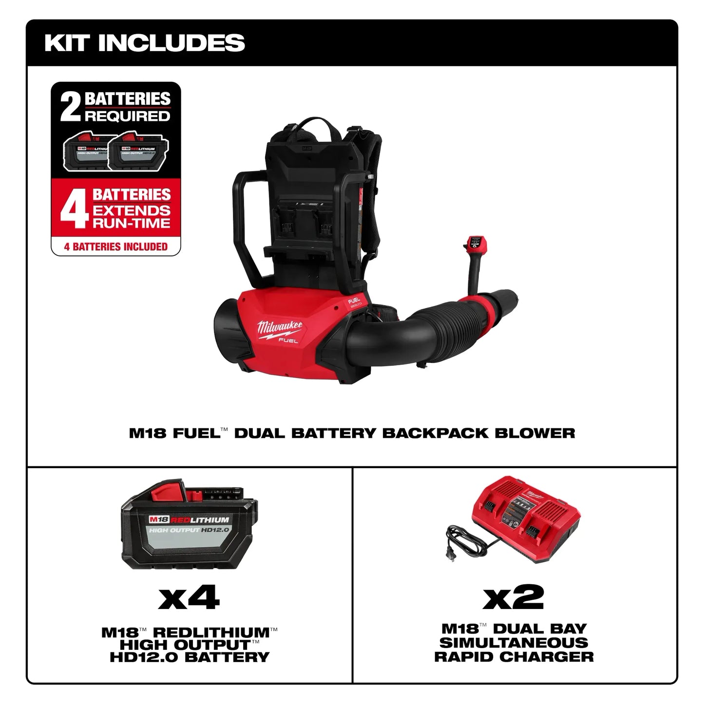 Milwaukee 3009-24HD, M18 FUEL™ Dual Battery Backpack Blower Kit