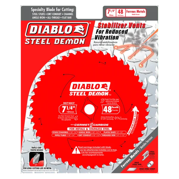 Diablo D0748CFA, 7-1/4" x 48" Tooth Cermet Metal and Stainless Steel Cutting Saw Blade