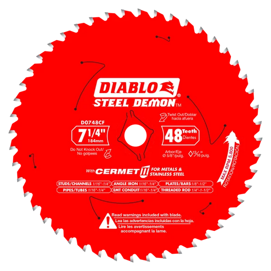 Diablo D0748CFA, 7-1/4" x 48" Tooth Cermet Metal and Stainless Steel Cutting Saw Blade