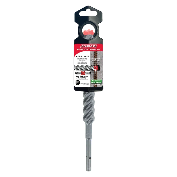 Diablo DMAPL4280, Rebar Demon™ SDS-Plus 4-Cutter Full Carbide Head Hammer Drill Bit 7/8" x 8" x 10"