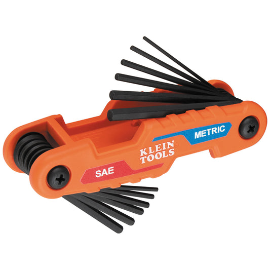 Klein Tools 70590, Compact Folding Hex Key Set, 12-Key, SAE, Metric Sizes