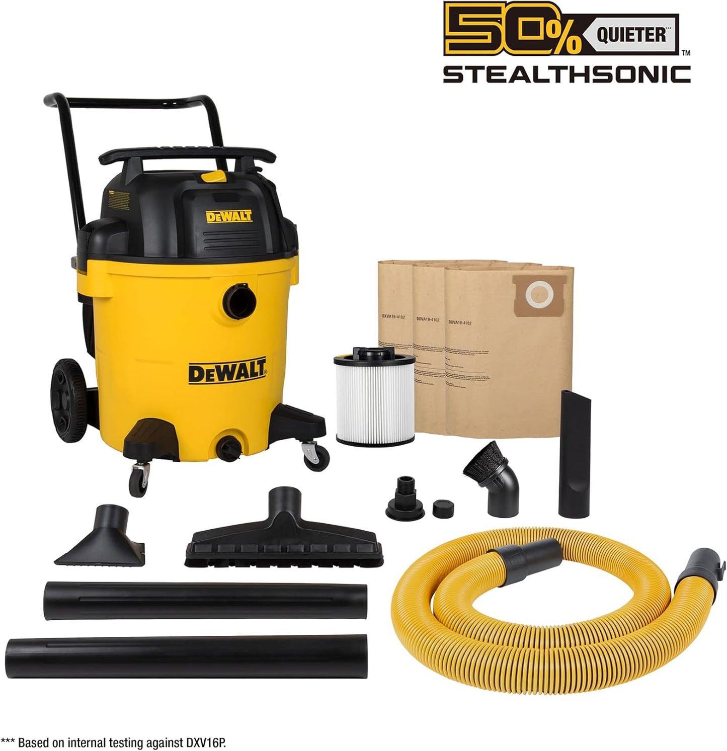 DEWALT DXV16PQTA, 16 Gallon STEALTHSONIC Ultra Quiet Poly Shop Vacuum Wet/Dry