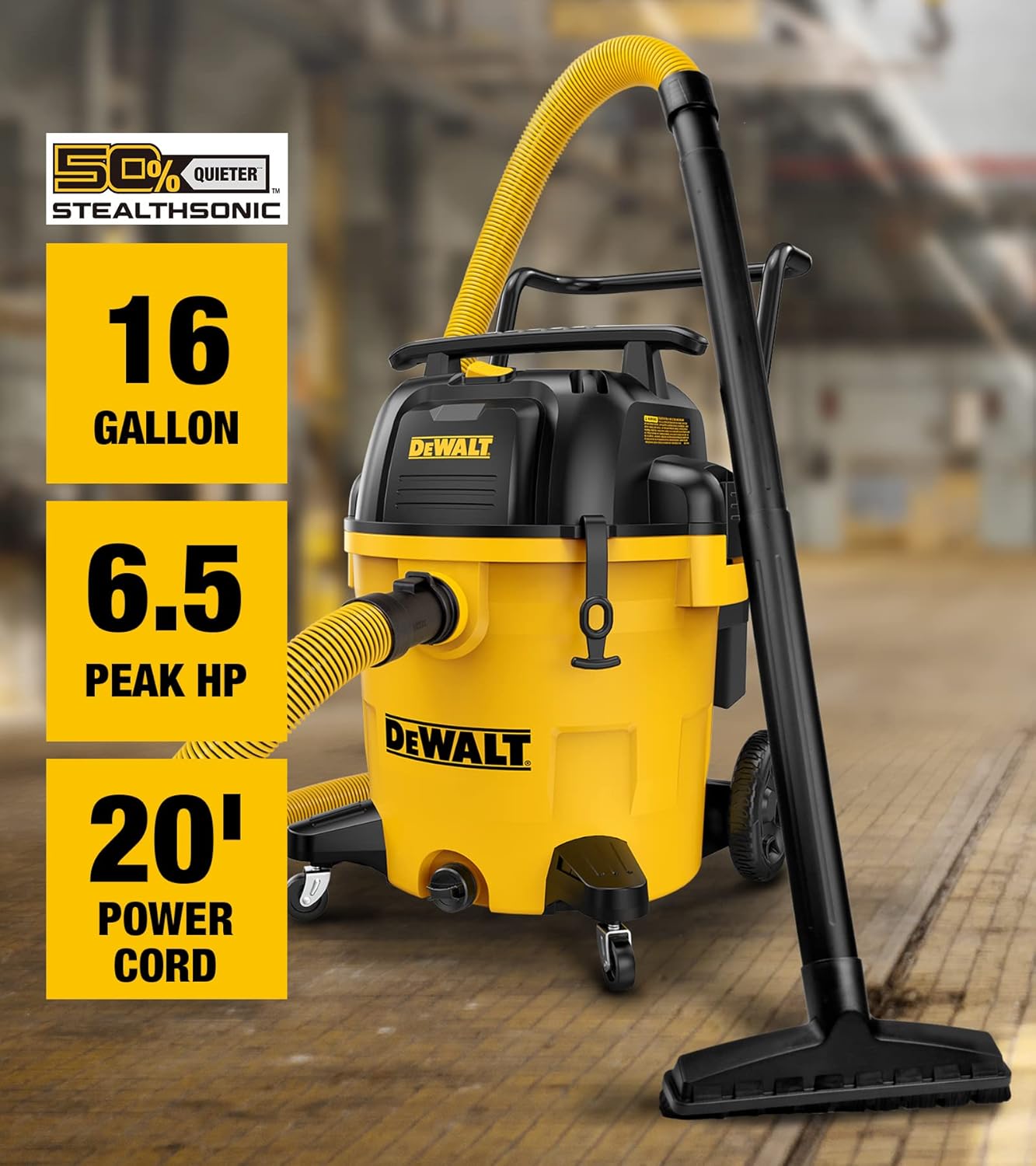 DEWALT DXV16PQTA, 16 Gallon STEALTHSONIC Ultra Quiet Poly Shop Vacuum Wet/Dry