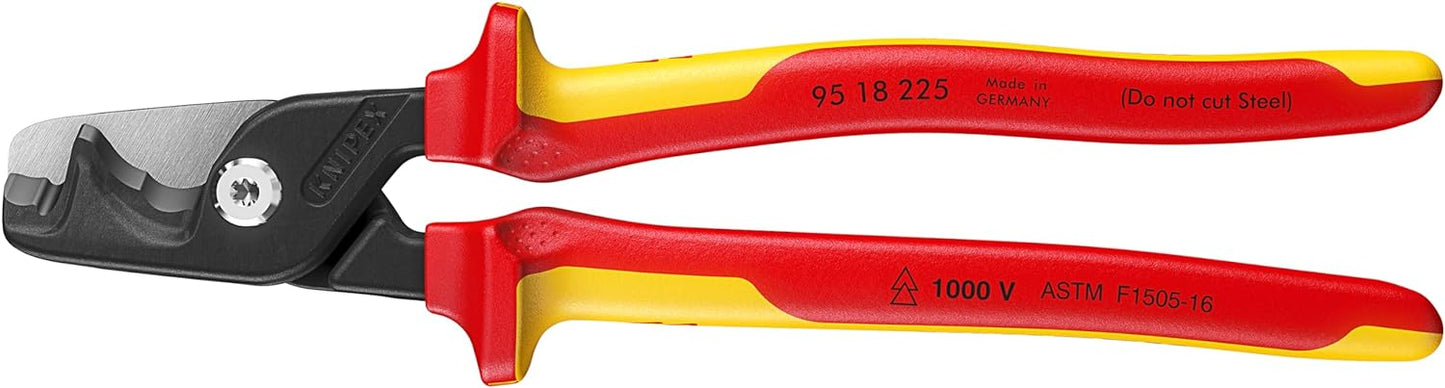 KNIPEX 95 18 225 SBA, 9" StepCut® XL Cable Shears-1000V Insulated