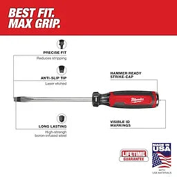 Milwaukee MT208, 5/16" Slotted 6" Cushion Grip Demolition Screwdriver (USA)