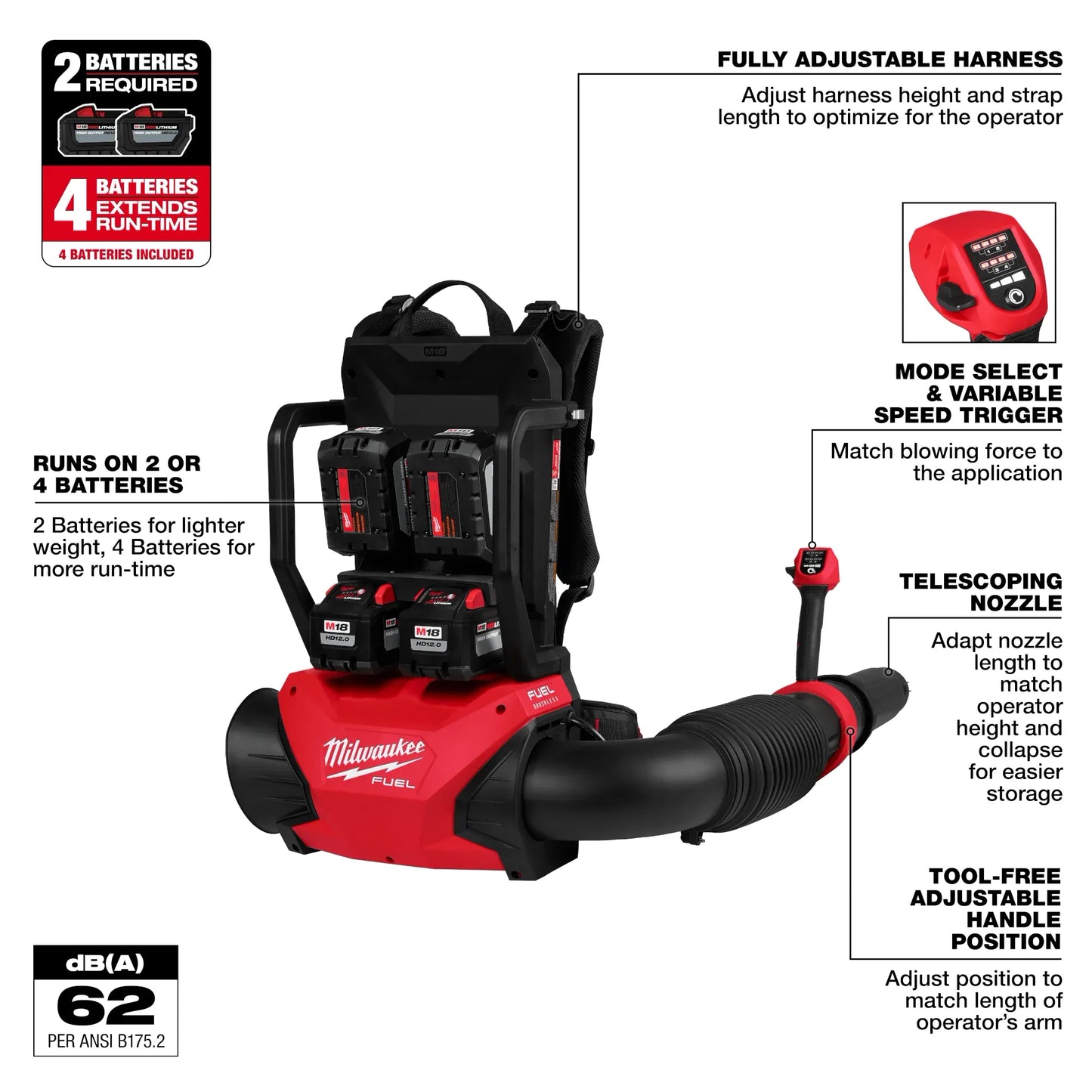 Milwaukee 3009-24HD, M18 FUEL™ Dual Battery Backpack Blower Kit