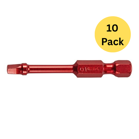 Vega 1100R2A-R, Square #2 Power Bit x 4" Red (Pack of 10)