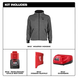 Milwaukee M200G-21, M12 GRAY HEATED HOODIE KIT