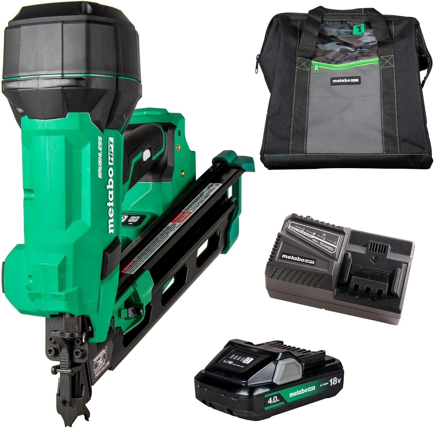 Metabo HPT NR1890DCAM, 18V MultiVolt Cordless Gen2 30Deg 3-1/2in Paper Tape Framing Nailer 4.0Ah Kit