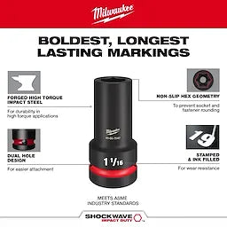 Milwaukee 49-66-7844, SHOCKWAVE Impact Duty™ 1" Drive 1-1/4" Thin Wall Extra Deep 6 Point Socket