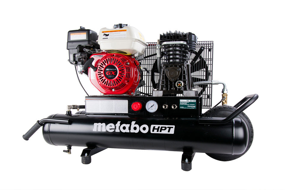 Metabo HPT EC2510E, 5.5 HP Gas Powered Air Compressor, 8 Gallon Wheelbarrel w/ Control Panel, Oil-lube