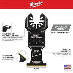 Milwaukee 49-25-1525, OPEN-LOK 1-3/8" TITANIUM ENHANCED CARBIDE TEETH MULTI-MATERIAL BLADE 5PK