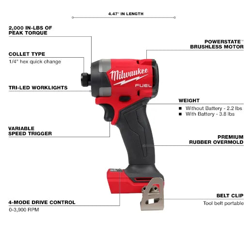 Milwaukee 2953-20, M18 FUEL™ 1/4" Hex Impact Driver (Tool Only)
