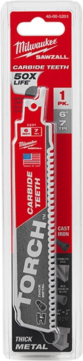 Milwaukee 48-00-8501, 6" 7TPI The TORCH with Carbide Teeth SAWZALL Blade (25/pkg)
