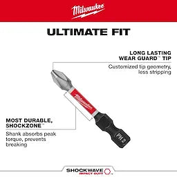 Milwaukee 48-32-4791, SHOCKWAVE 3-1/2" Impact Phillips #2 Power Bits (sold/ea)