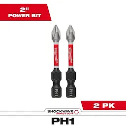 Milwaukee 48-32-4961, 2" PH1 SHOCKWAVE Impact Duty Bit - 2 Pack