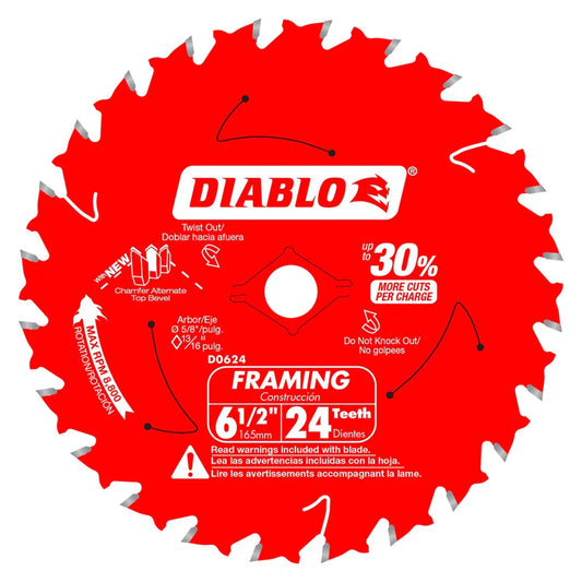 Diablo D0624X, 6-1/2" 24T Diablo Carbide Circular Saw Blade (Carded)