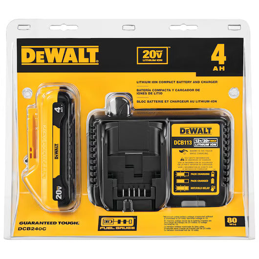 DEWALT DCB240C, 20V MAX LI-ION COMPACT BATTERY (4.0 AH) W/ CHARGER