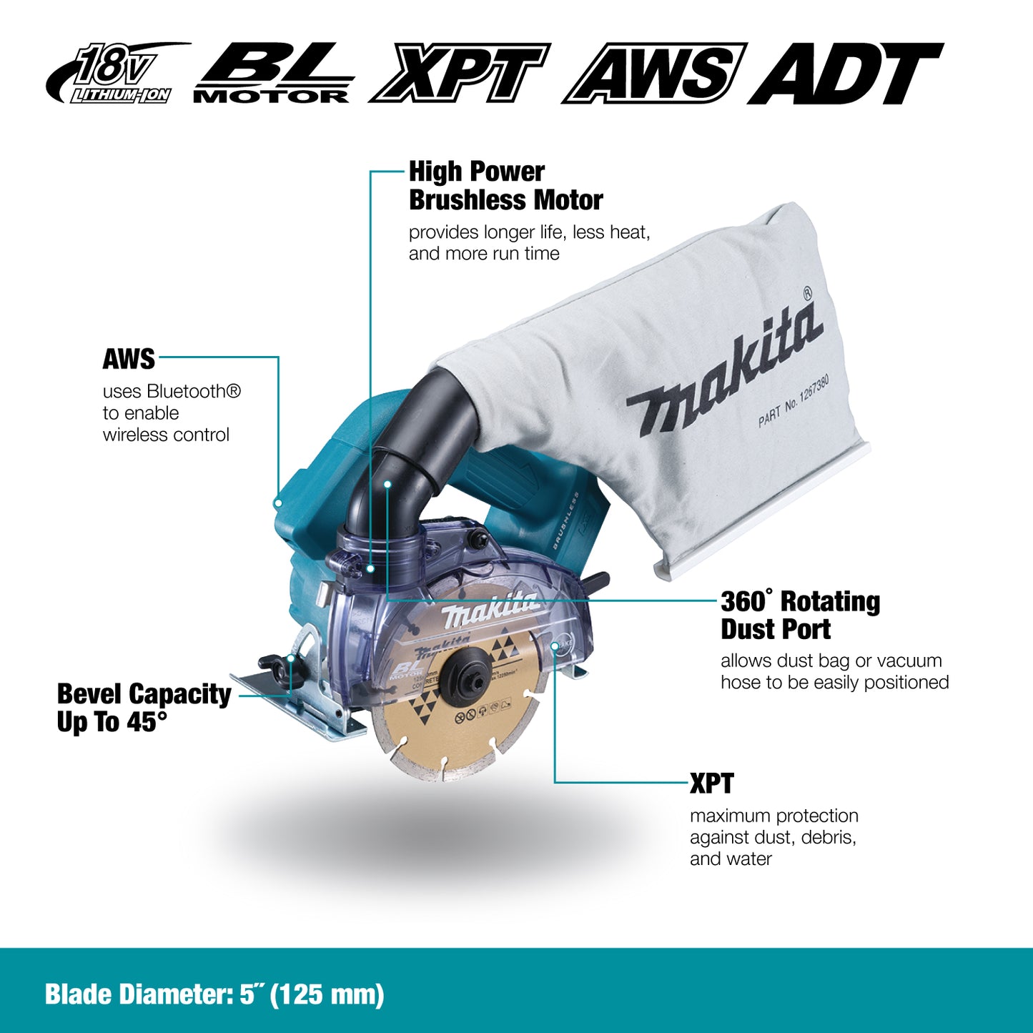 Makita DCC500ZX1, 18V LXT Brushless  5" Masonry Saw (Tool Only)