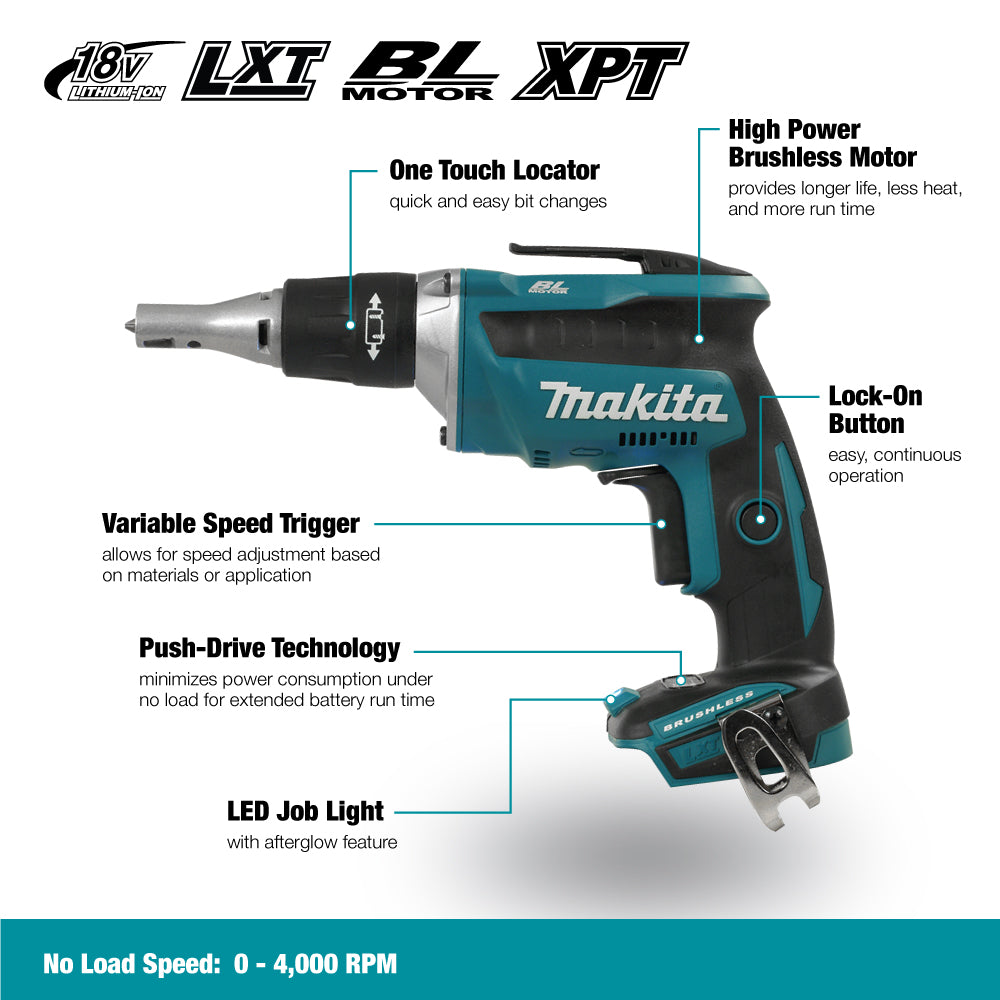 Makita DFS452Z, 1/4" Cordless Drywall Screwdriver with Brushless Motor (Tool Only)