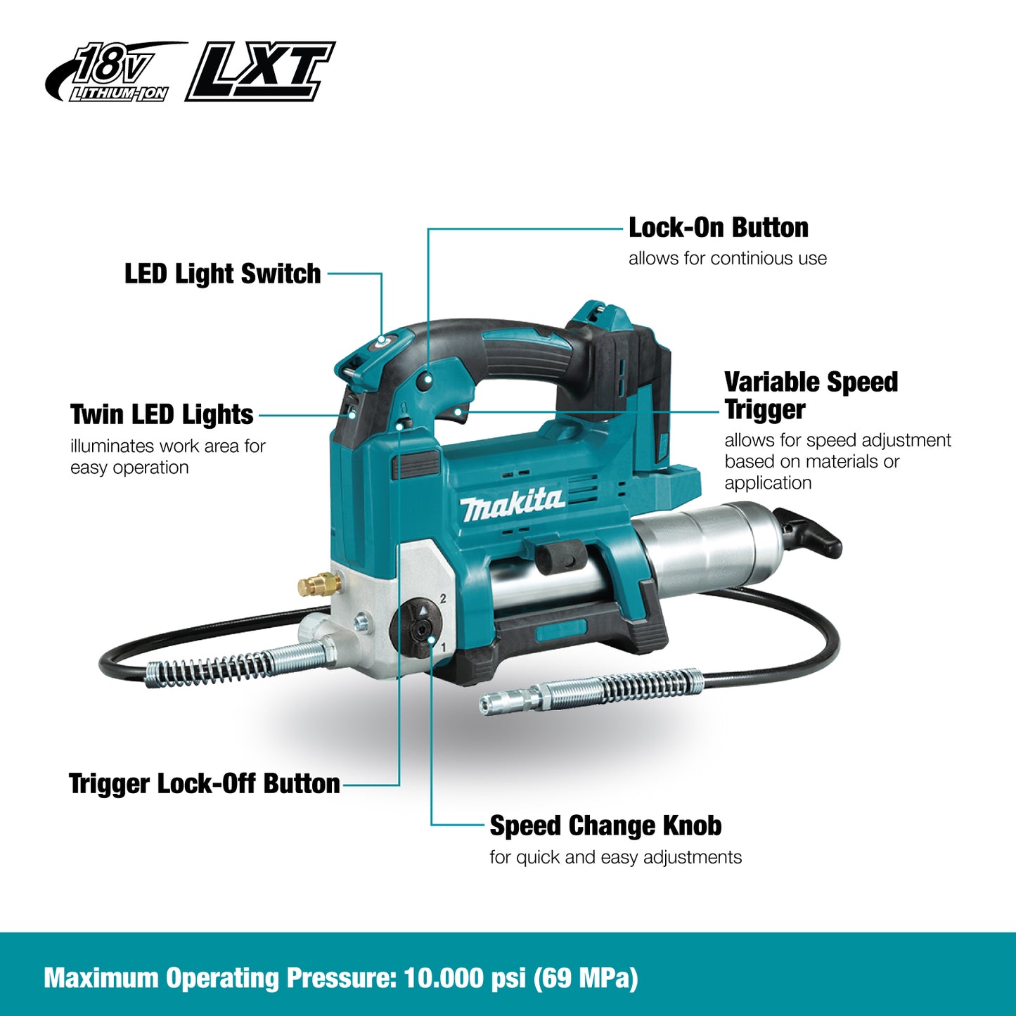 Makita DGP180Z, 18V LXP Grease Gun (Tool Only)