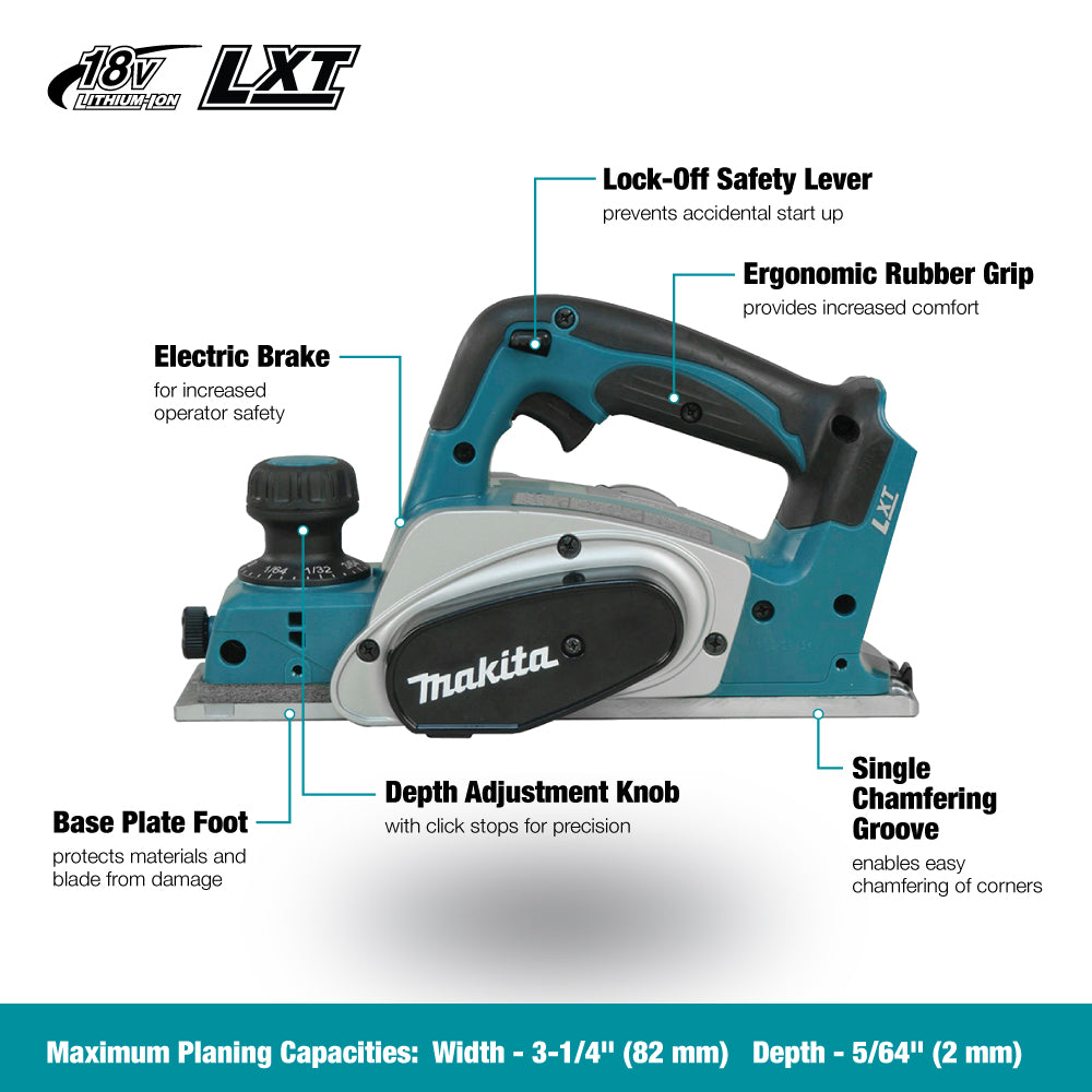 Makita DKP180Z, 18V LXT 3 1/4" Planer (Tool Only)