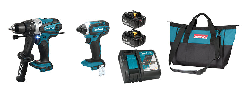 Makita DLX2145TX, 18V LXT Cordless 2-Tool Combo Kit with 2 Batteries (5.0 Ah), Rapid Charger & Tool Bag