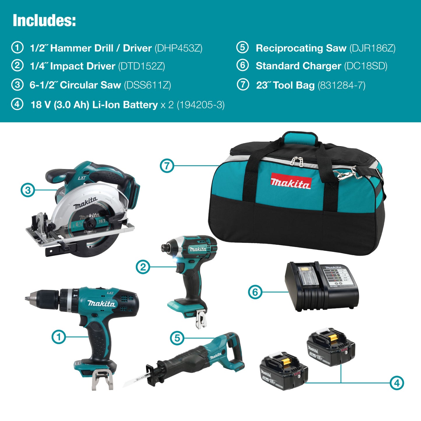 Makita DLX4057X1, 18V LXT 4-Tool Combo Kit (3.0 Ah)
