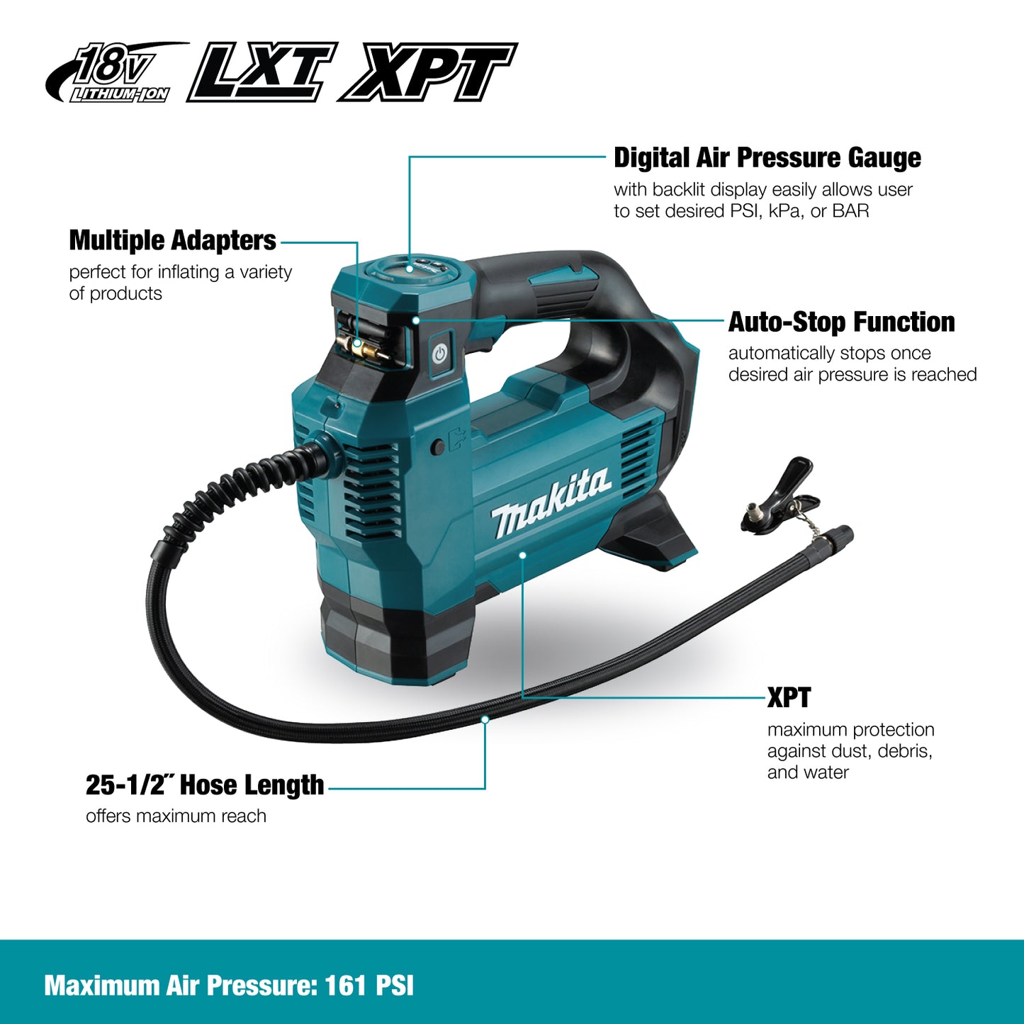 Makita DMP181Z, 18V LXT Tire Inflator (Tool Only)