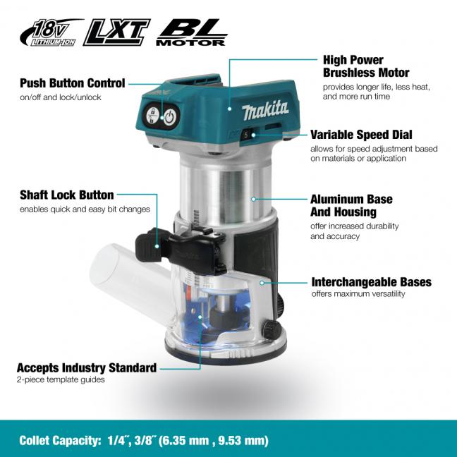 Makita DRT50ZX4, 18V LXT Brushless Router (Tool Only)