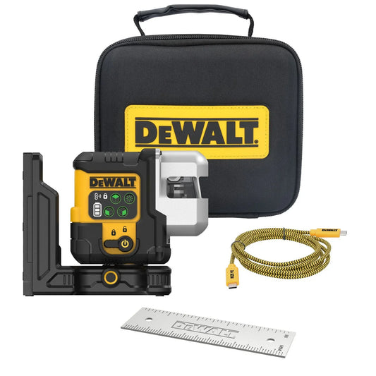 DEWALT DCLE14301GB, USB Rechargeable Green 3X180° Line Laser Base Kit