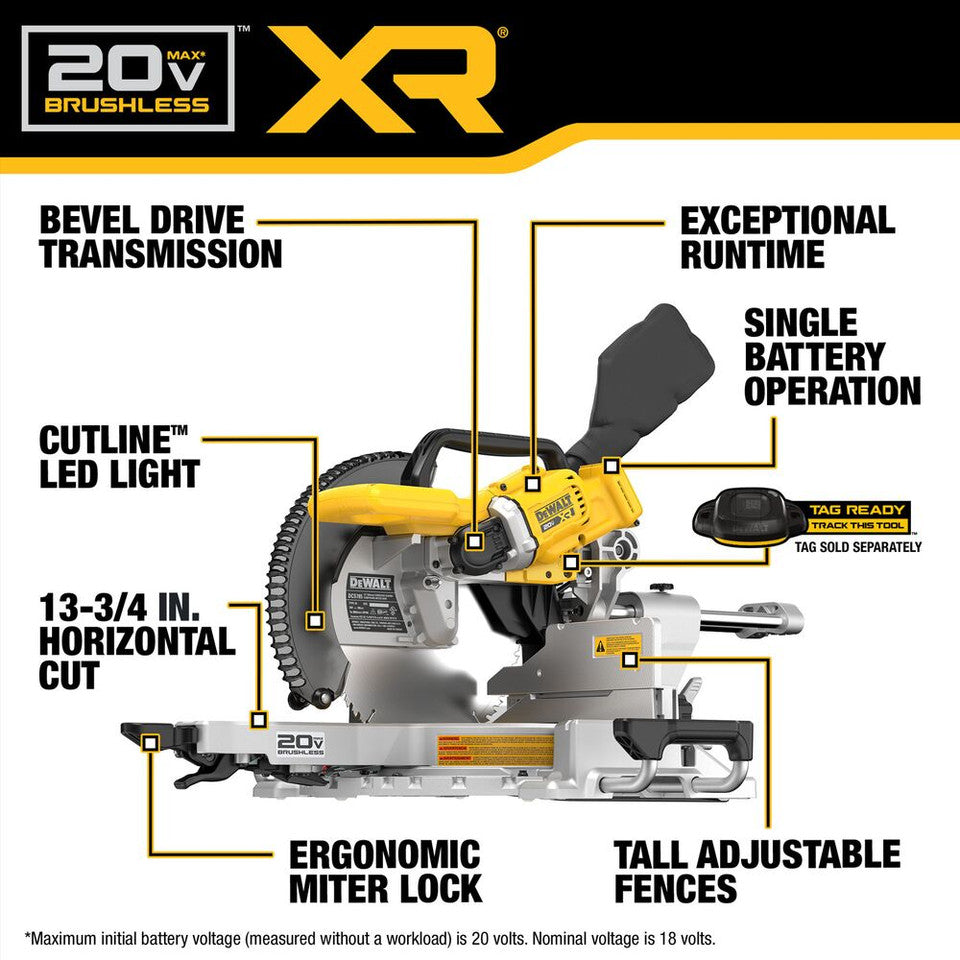 DEWALT DCS785B, 20V MAX XR 12" Double Bevel Sliding Miter Saw (Tool Only)