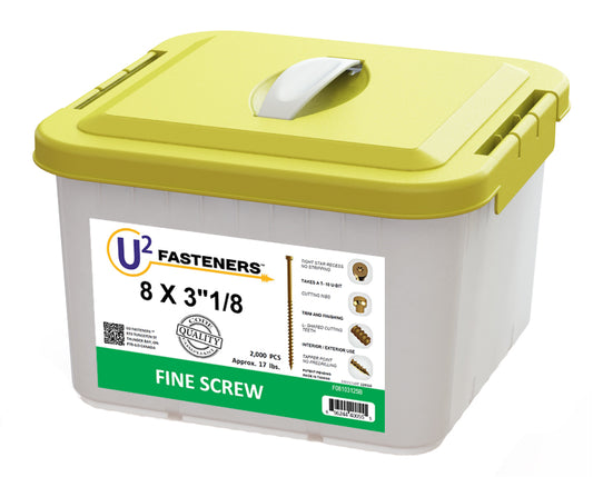 U2 Fasteners F08103125B, Fine Screw 8 X 3-1/8" (2000/pkg)