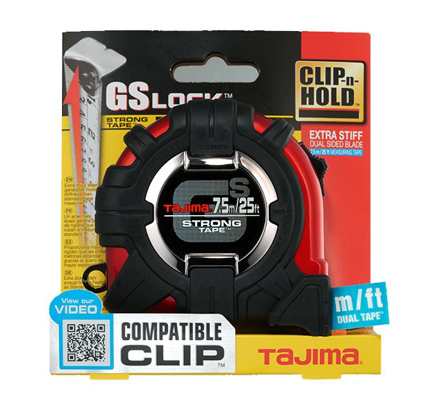 Tajima GS-C25/7.5MBW, GS-LOCK, 25ft / 7.5m x 1 in strong tape & hook, COMPATIBLE CLIP