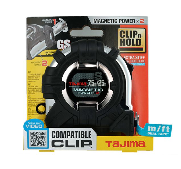 Tajima GS-SC25/7.5MBW, GS-LOCK, 25ft / 7.5m x 1 in strong tape & MAGNETIC POWER X 2, COMPATIBLE CLIP