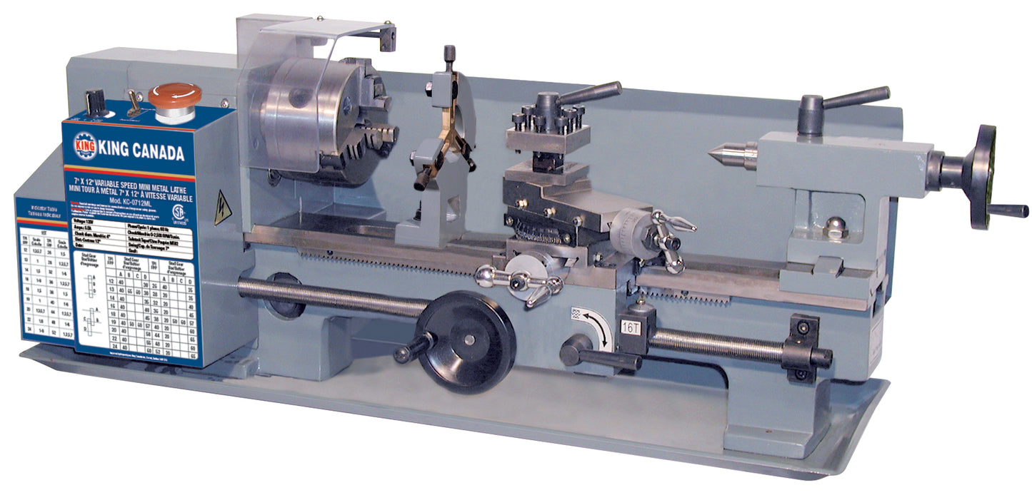 KING Canada KC-0712ML, 7" x 12" Variable Speed Mini Metal Lathe