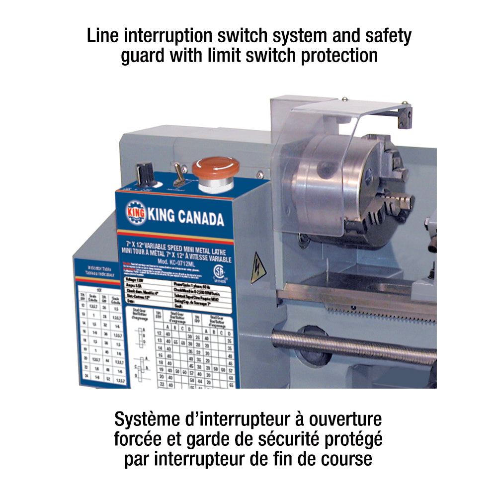 KING Canada KC-0712ML, 7" x 12" Variable Speed Mini Metal Lathe