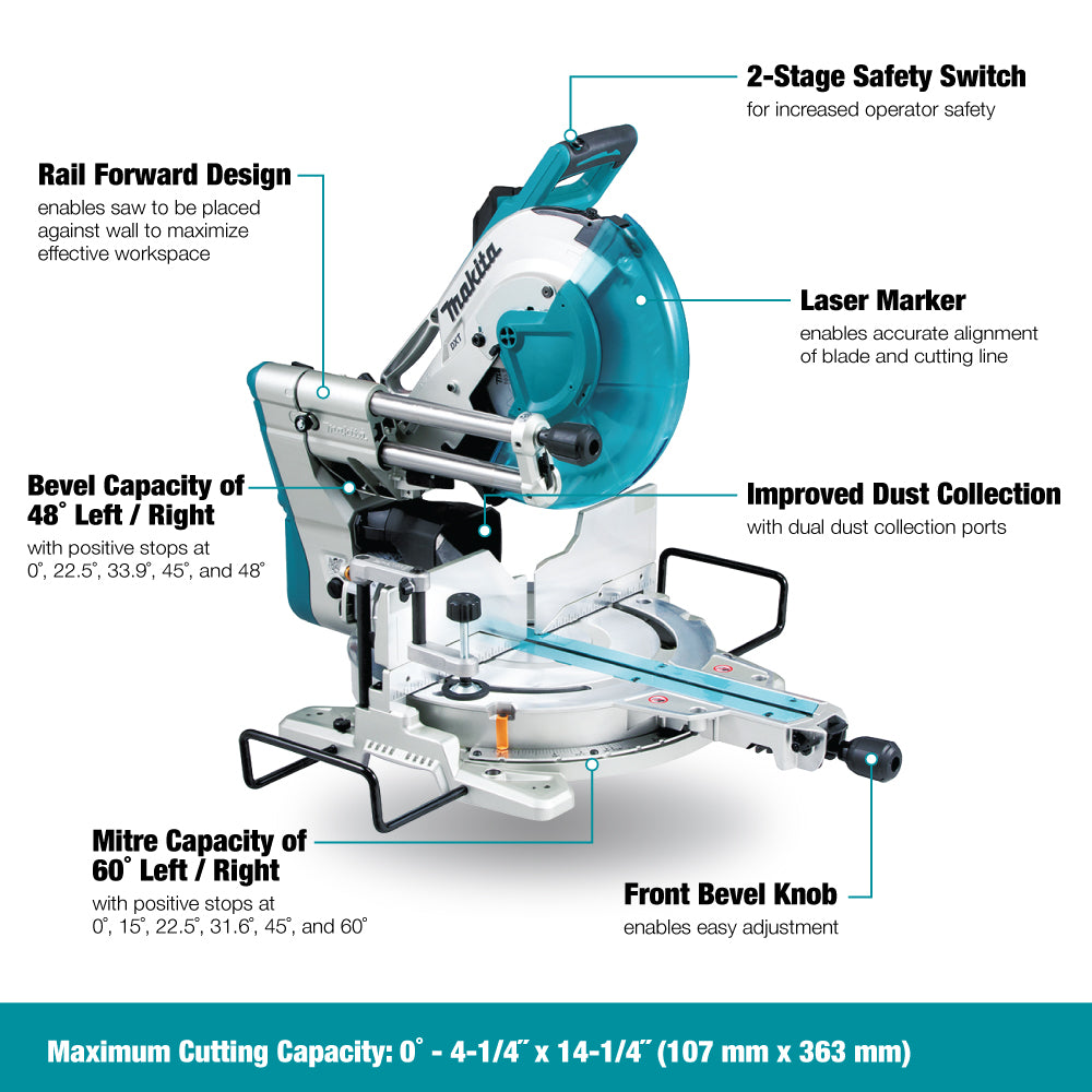 Makita LS1219L, 12" Dual Bevel Sliding Compound Miter Saw with Laser