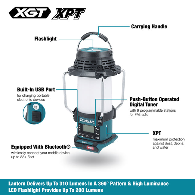Makita MR010G, 40V MAX XGT Lantern / Radio (Tool Only)