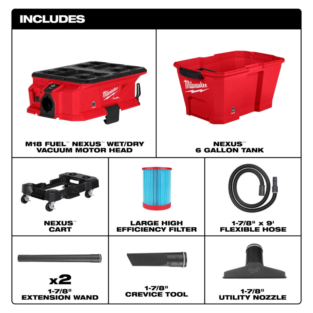 Milwaukee 0915-20, M18 FUEL™ NEXUS™ 6 Gallon Wet/Dry Vacuum w/ PACKOUT™ Compatibility