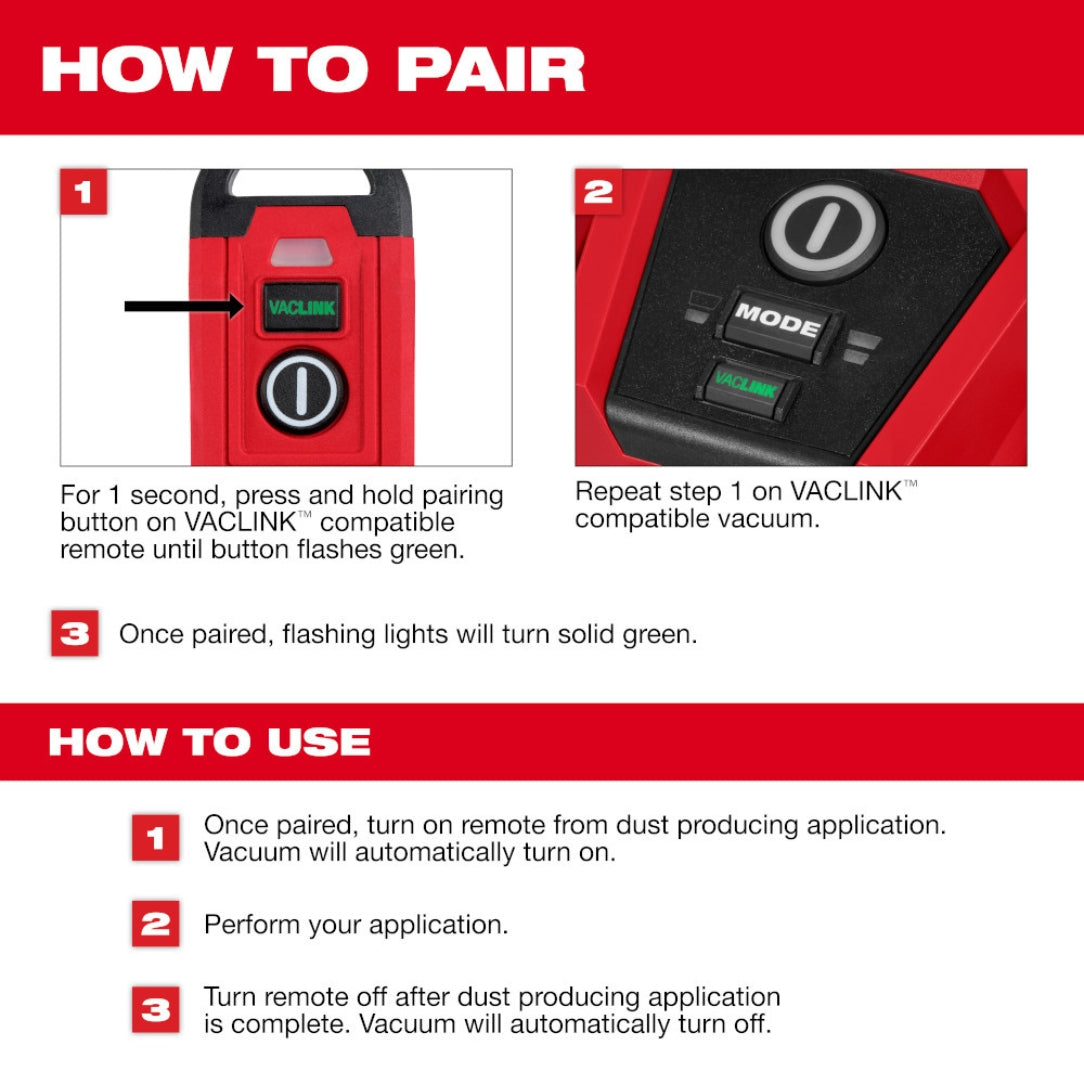 Milwaukee 0952-20, VACLINK™ Wireless Dust Control Remote
