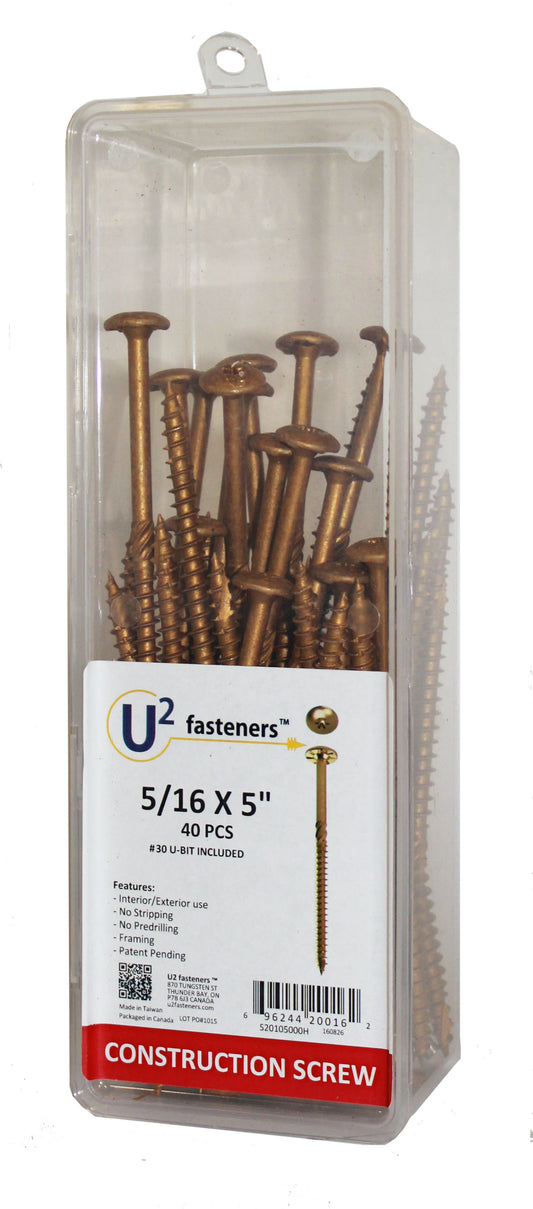 U2 Fasteners S20105000H, Construction Screw 5/16 X 5" (40/pkg)