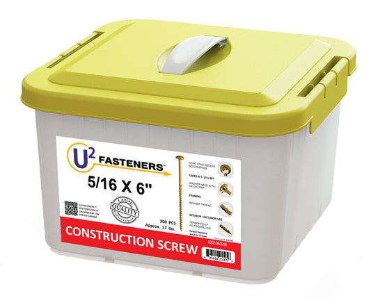 U2 Fasteners S20106000B, Construction Screw 5/16 X 6" (300/pkg)