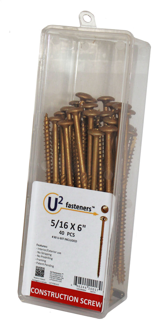U2 Fasteners S20106000H, Construction Screw 5/16 X 6" (40/pkg)