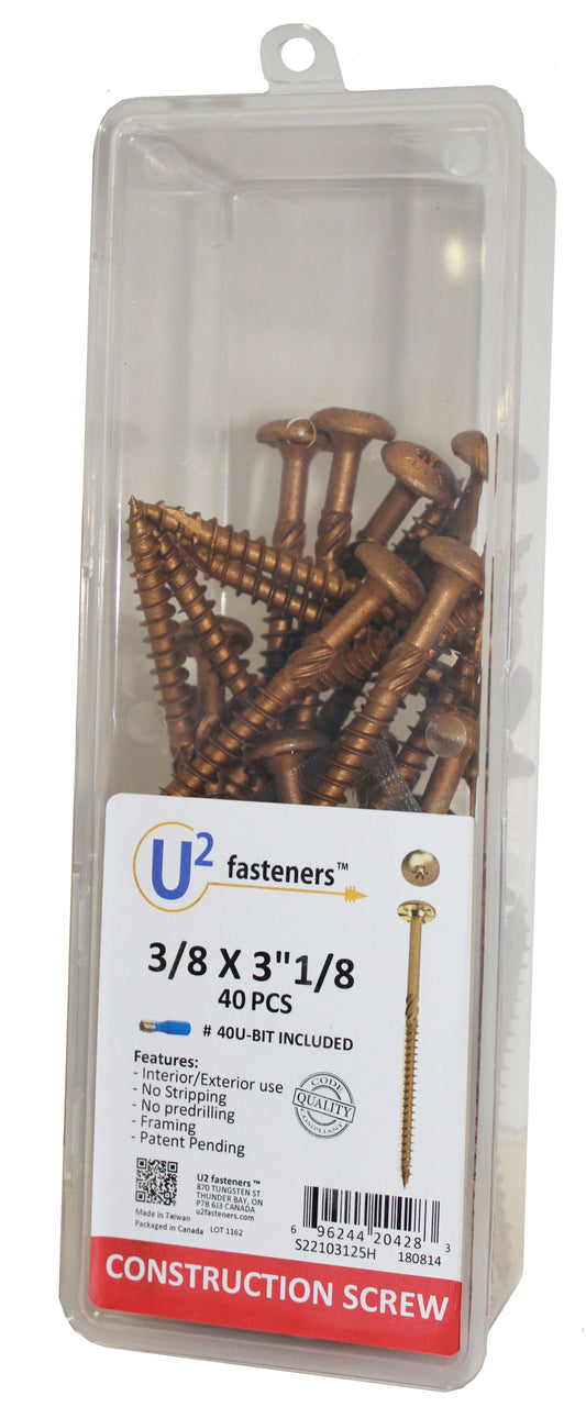 U2 Fasteners S22103125H, Construction Screw 3/8 X 3-1/8" (40/pkg)