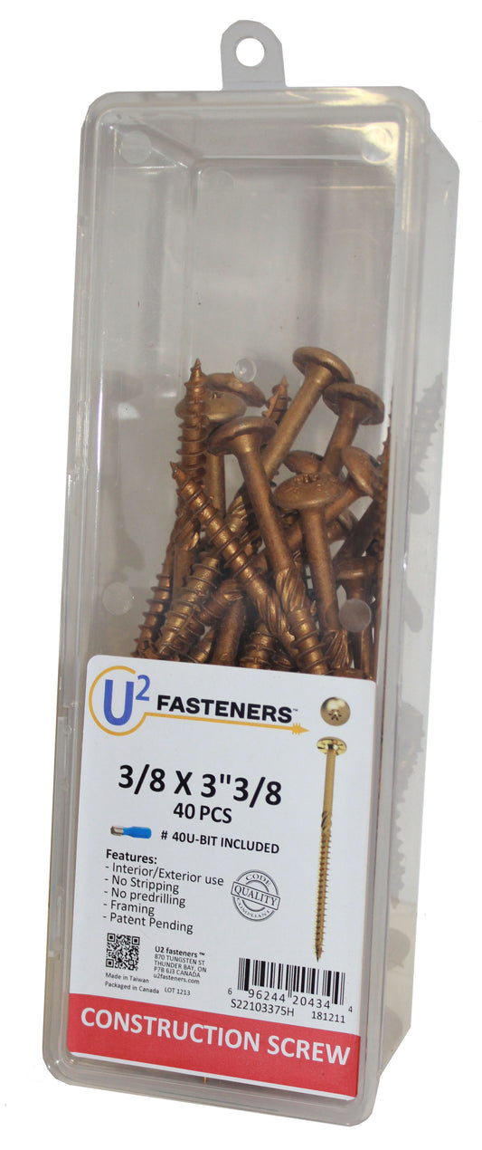 U2 Fasteners S22103375H, Construction Screw 3/8 X 3-3/8" (40/pkg)