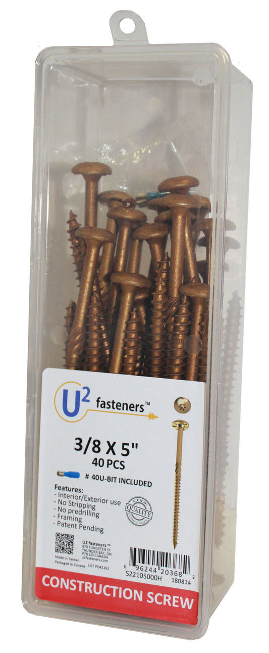 U2 Fasteners S22105000H, Construction Screw 3/8 X 5" (40/pkg)