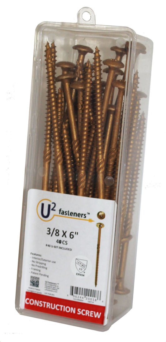 U2 Fasteners S22106000H, Construction Screw 3/8 X 6" (40/pkg)