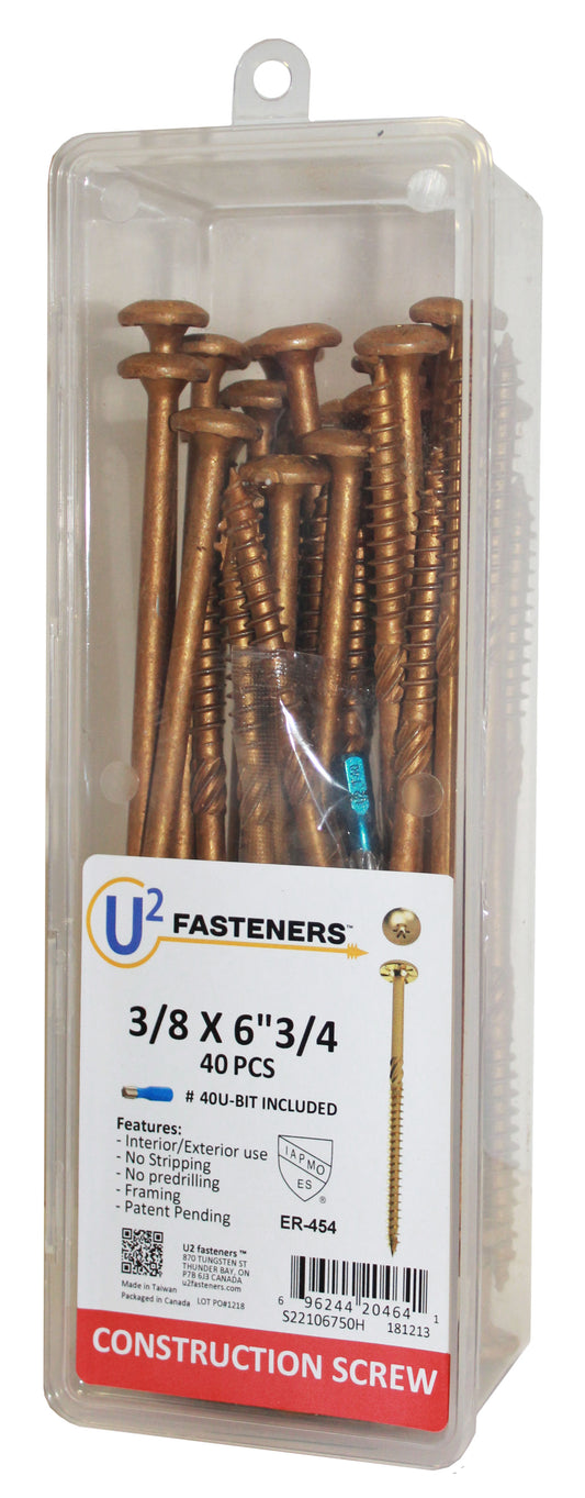 U2 Fasteners S22106750H, Construction Screw 3/8 X 6-3/4" (40/pkg)
