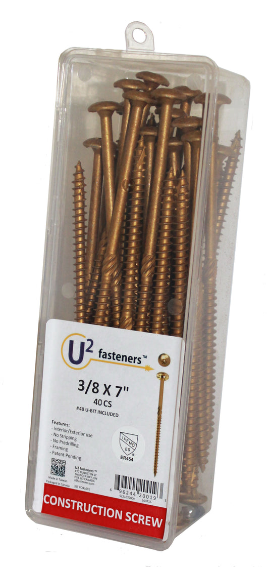 U2 Fasteners S22107000H, Construction Screw 3/8 X 7" (40/pkg)